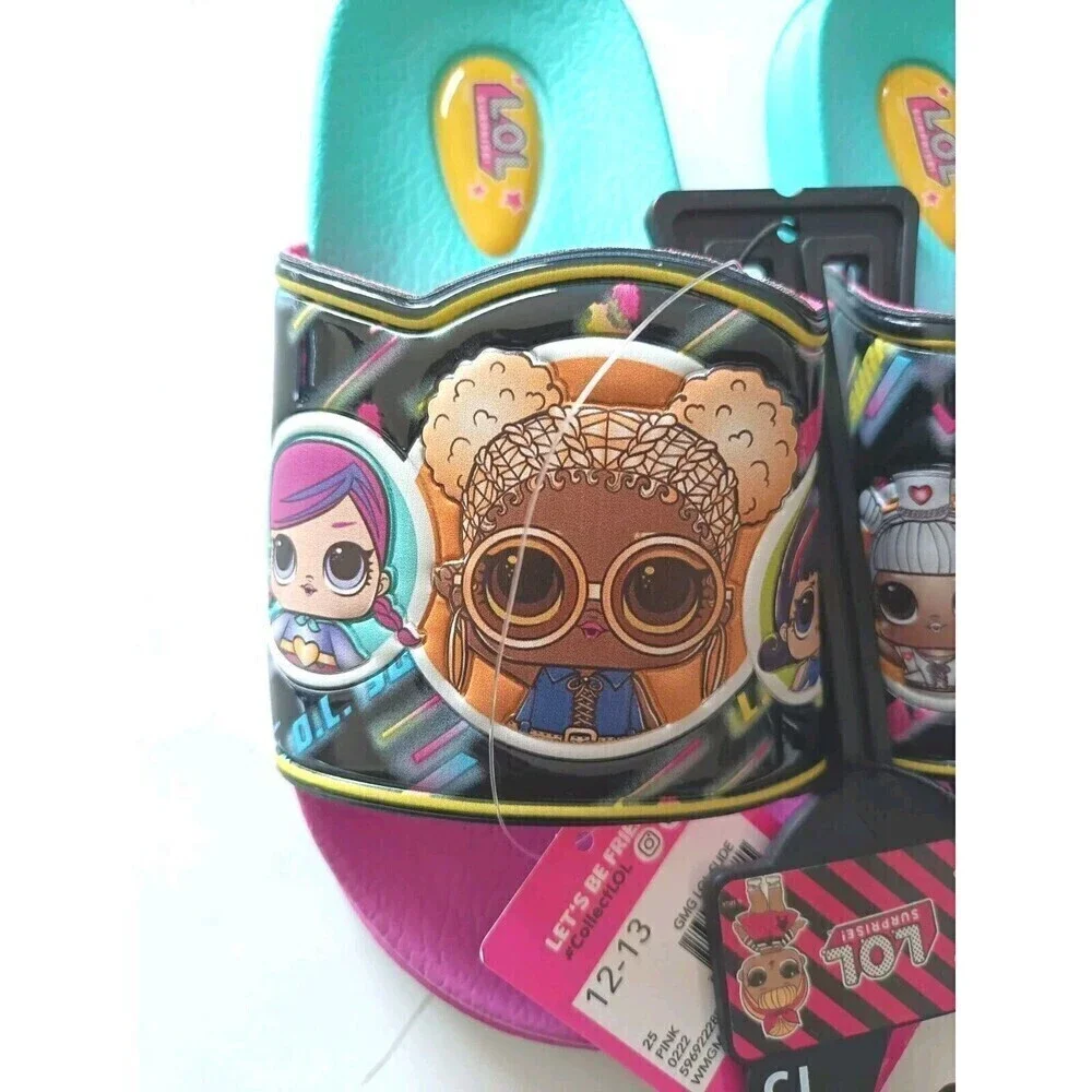 LOL GIRLS Open Toe Slides Shoes Sandals Size 1/2 Youth Girls Rainbow Color New